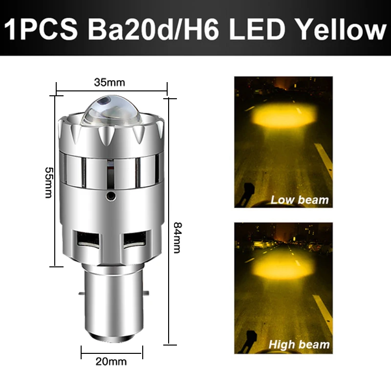 Ba20d LED Mini Bi-LED Projector Headlight Lens 4800lm 6000K H6 Scooter Motorbike Headlamp Light Bulb High Low Lights 12v 24v