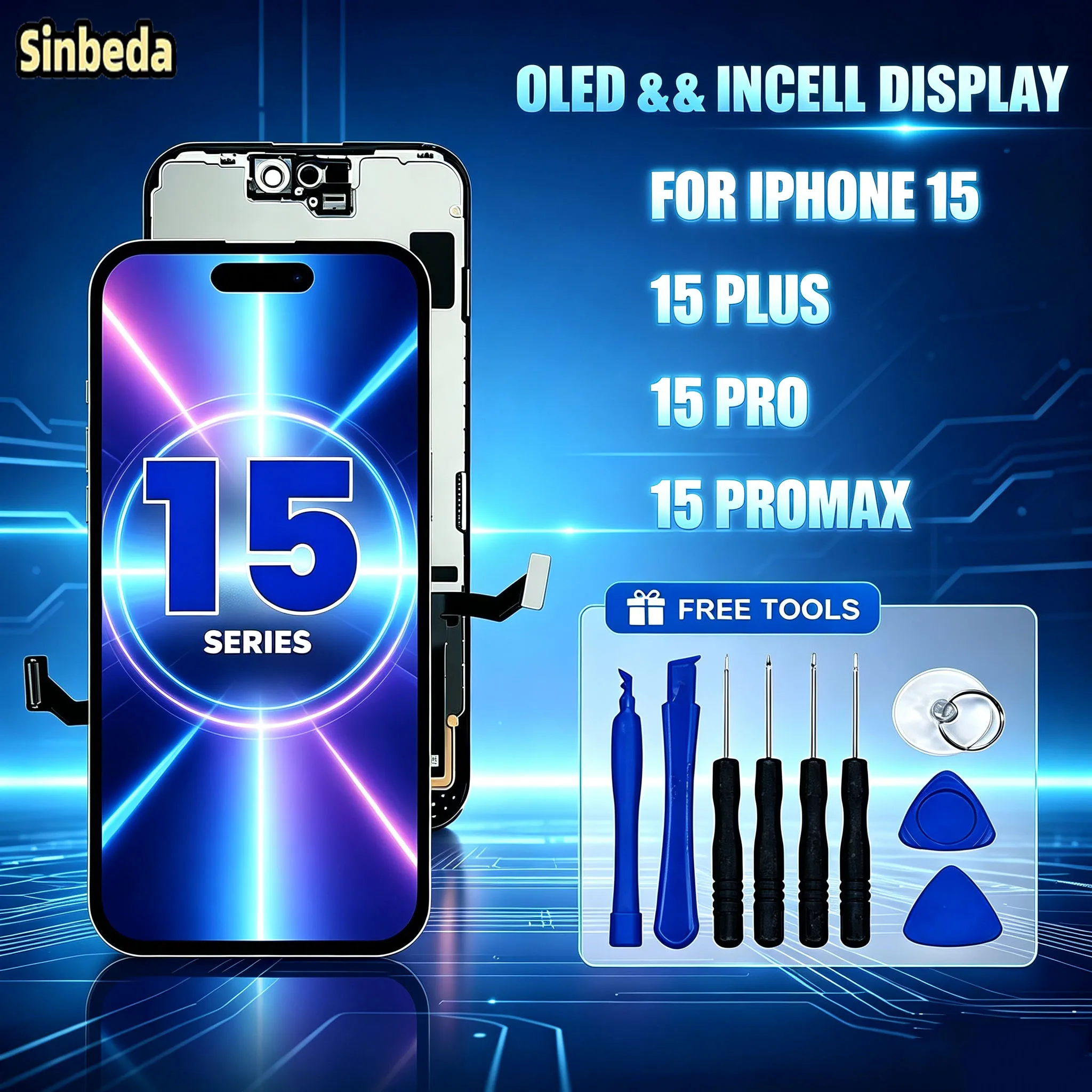 Schermo di Ricambio Completamente Testato per iPhone 15 15Plus 15Pro 15ProMax Display OLED InCell per iPhone 15 Plus 15 Pro Max