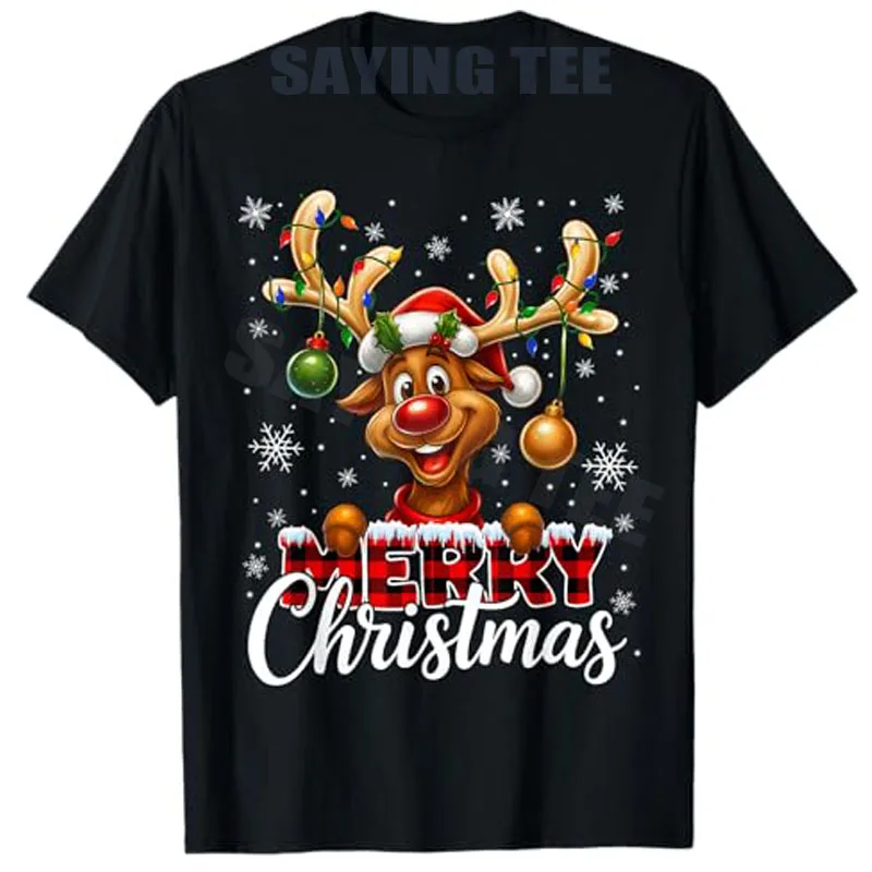 

Веселые рождественские клетчатые пижамы с оленями, рождественские рубашки, мужская футболка для мальчиков Y2k, праздничная праздничная одежда, новинка, подарки, наряд с короткими рукавами