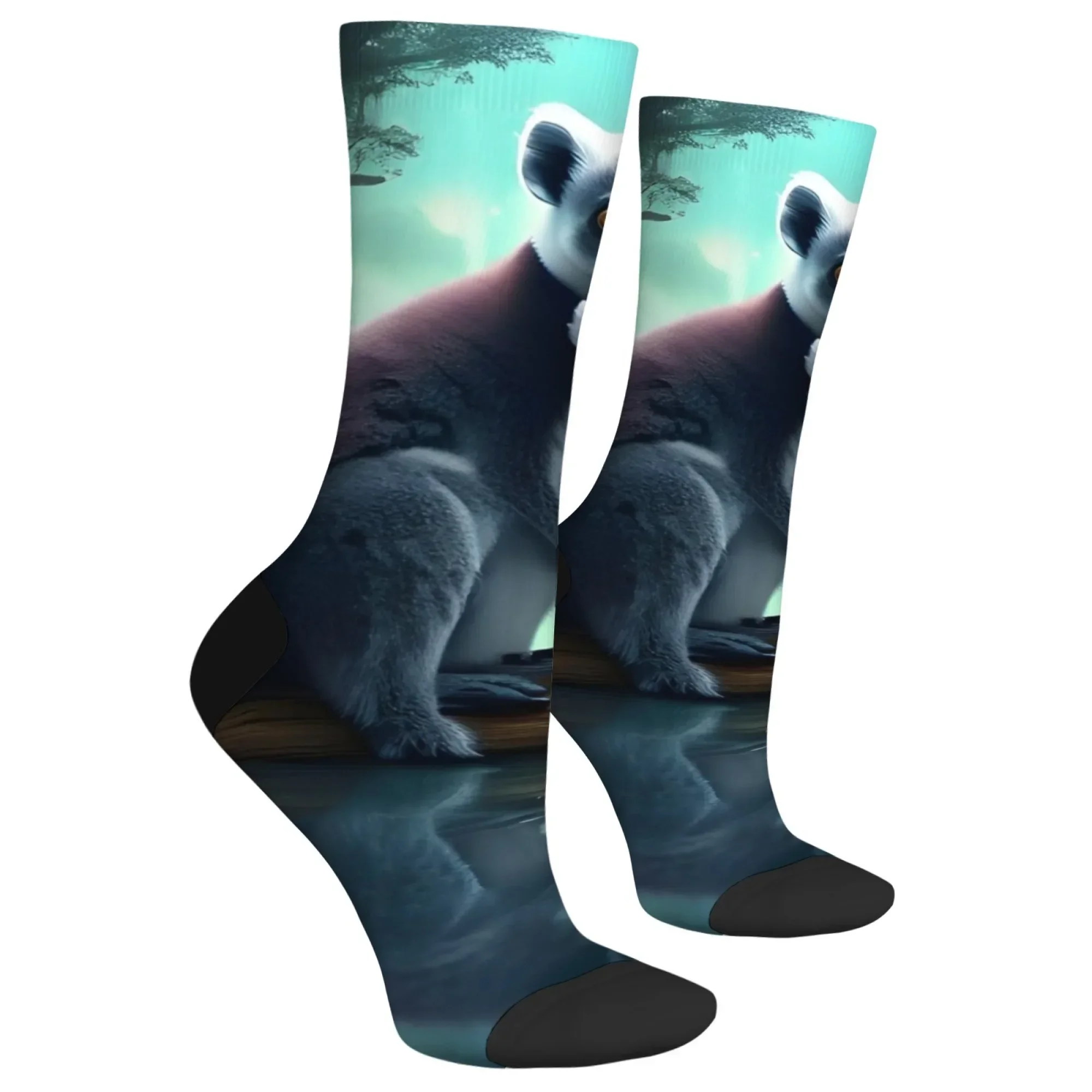 Harajuku Retro Lemur Print Men's Socks Novel Street Style Animal Style Accessories Casual Socks Breathable Non-Slip Socks Gift