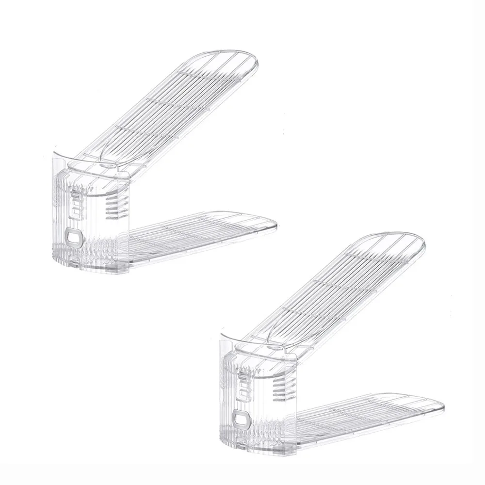 

2Pcs Transparent Double Layer Shoe Rack Anti-slip Space Saving Shoes Storage Rack Plastic Adjustable Heights Shoe Holder
