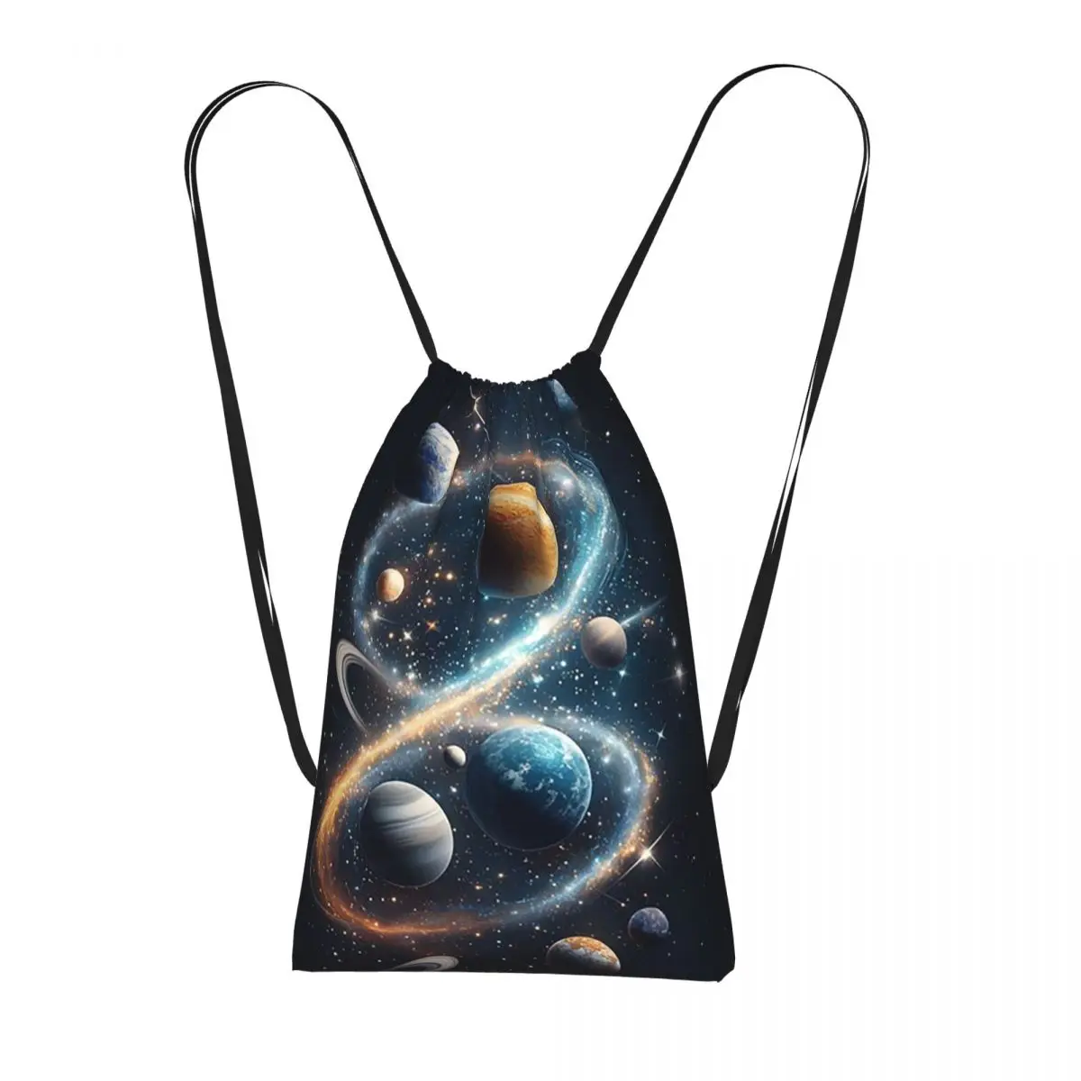 Planets Orbiting In Space Print Backpacks Fashion Drawstring Bags Sundries Bag Book Bags for Travel Students