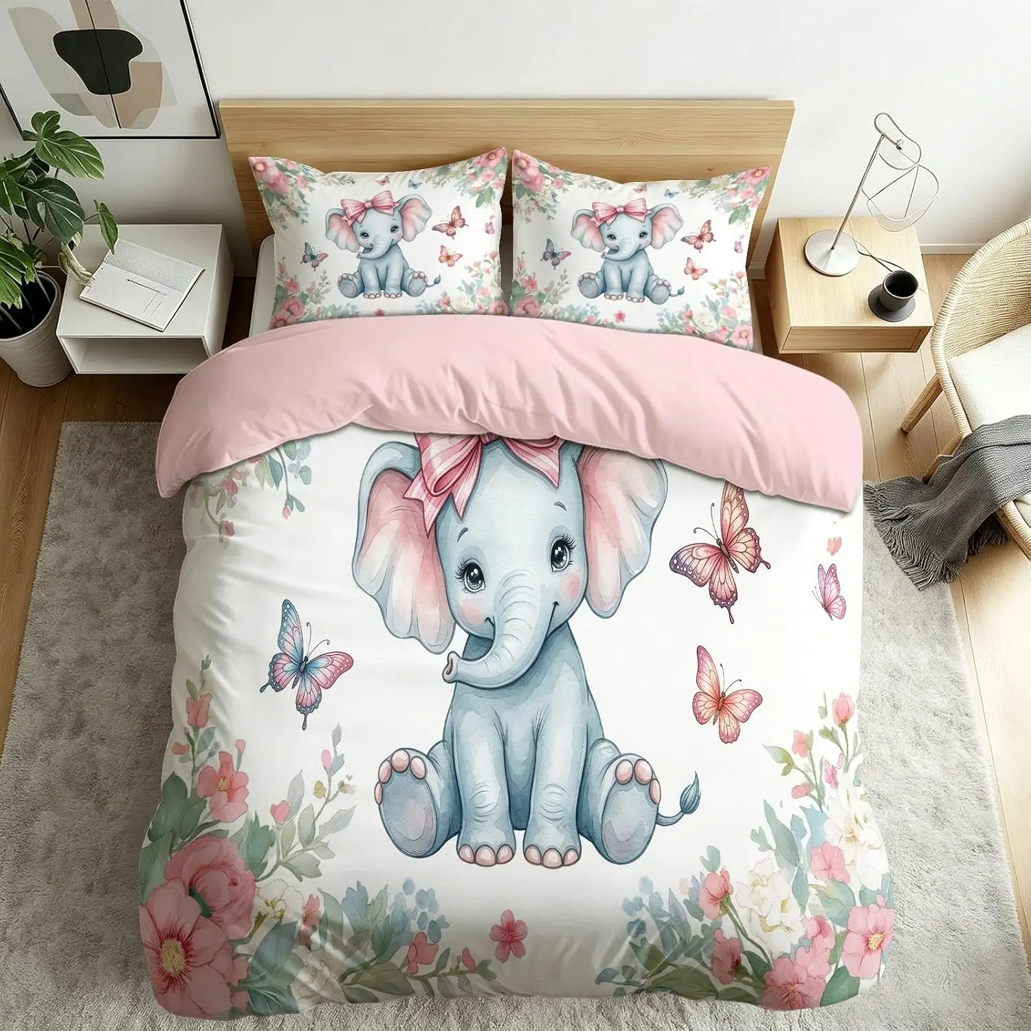 Cute Animal Elephant 2 Pcs Duvet Cover Set and Pillowcase 75*50cm,Cartoon Animal Bedding with Hidden Zipper for Boys,Girls Teens