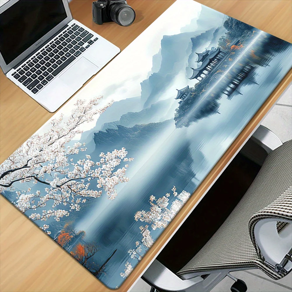 桜の山の風景マウスパッドデスクマットゲームマット滑り止め耐久性のあるオフィスアクセサリーキーボードマウスマットマウスパッド