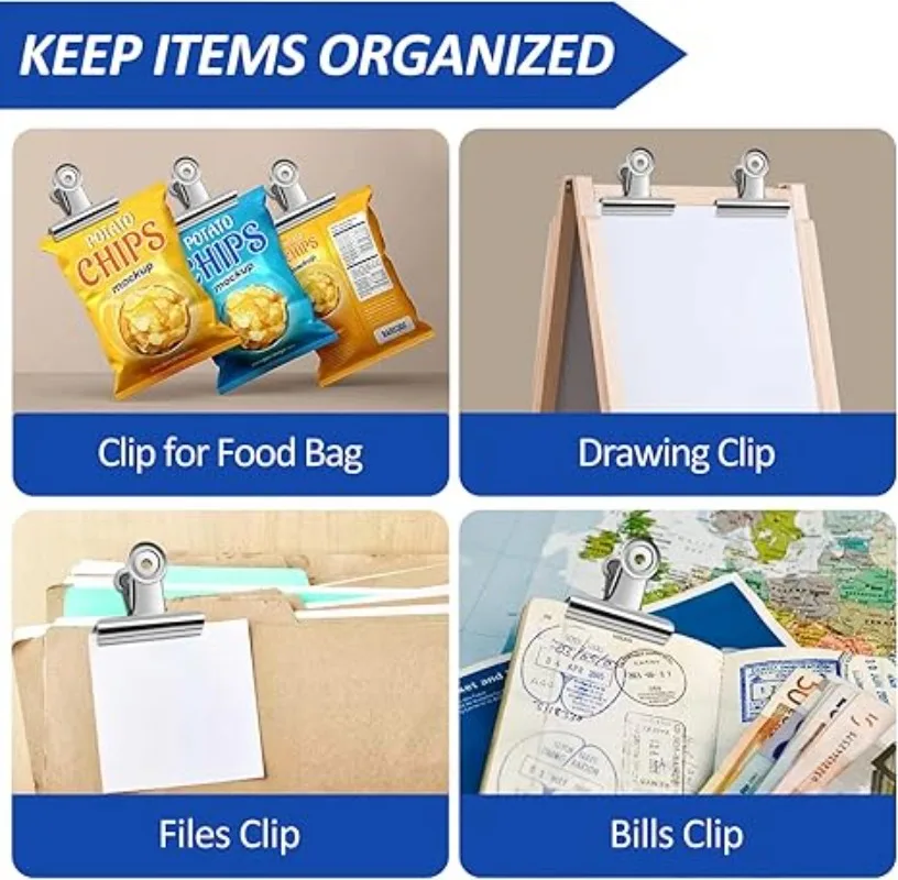 5/10/20pcs Metal Bulldog Wide Mouth Clip Multi-functional 20-60MM Metal Hinge Clamp Binder Paper Clips Bag Kitchen Home Office