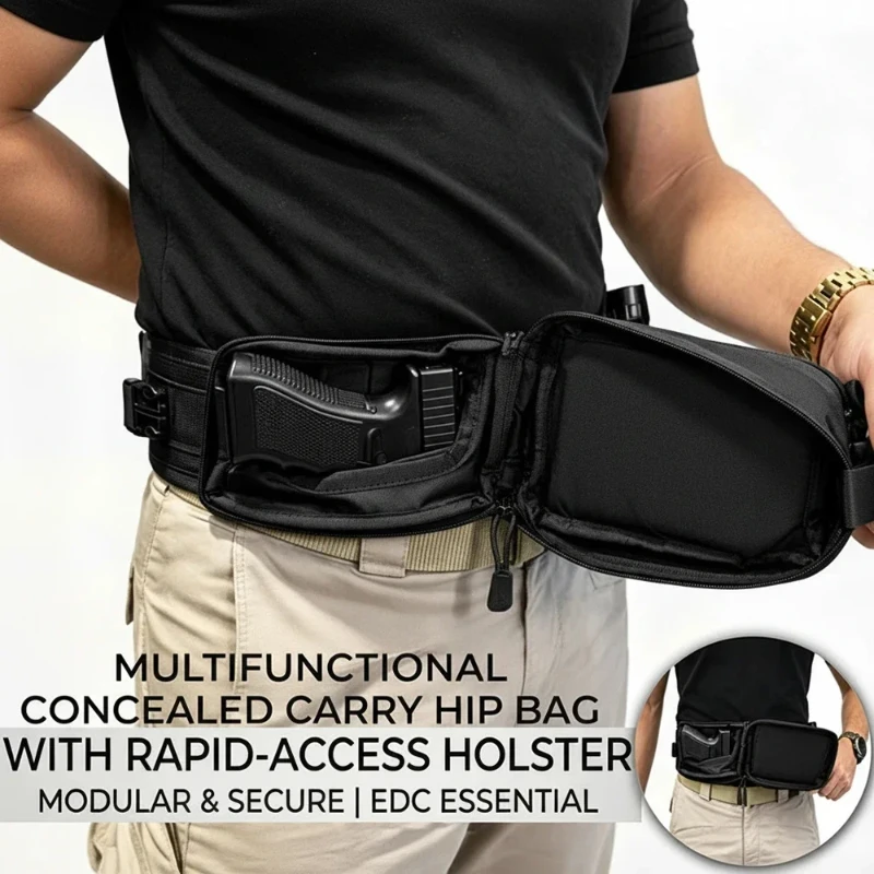 Nylon Anti-theft Hidden Gun Pocket Portable Concealed Waist Bag Tactical Chest Bag For Hunting Hiking ,Can Be Worn Crossbody