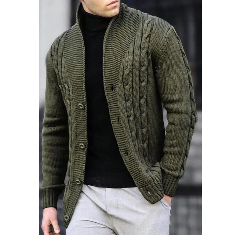 Men\'s Knitted Twist Cardigan Sweater, Long Sleeve, black Knit Jacket, Men\'s Coat, Casual Knitwear, Autumn, Winter Clothing, 2023