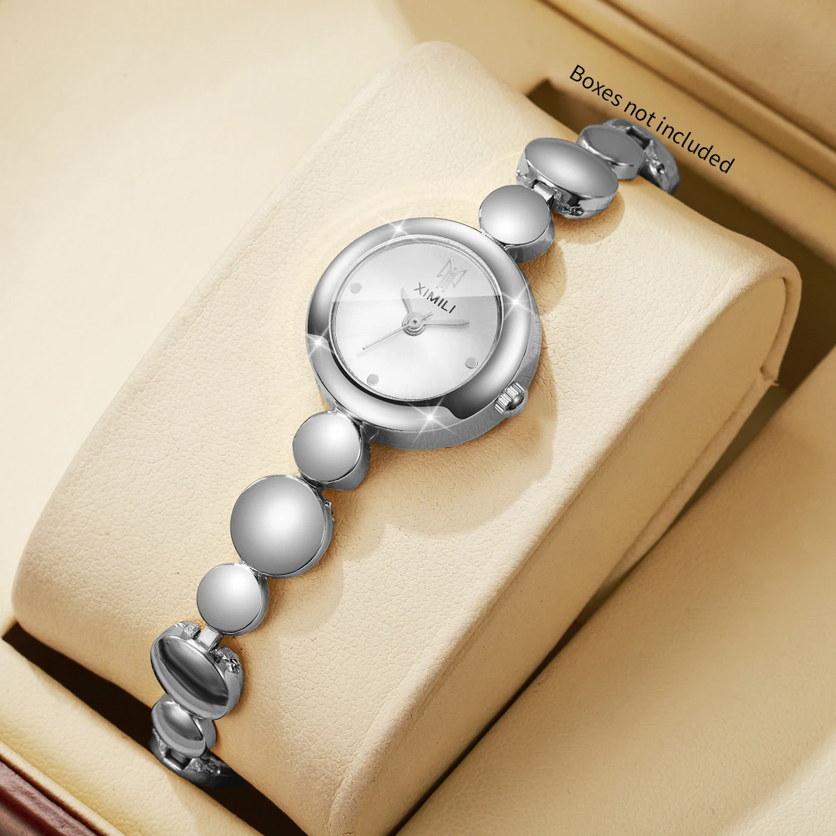 Elegant Silver Beads Bracelet Women Watches Round Dial  Ladies Dress Quartz Wristwatch Clock Gift Relogio Feminino（Without Box）