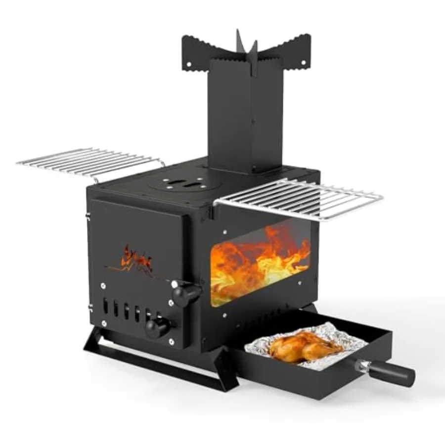 

Giantex Portable Wood Burning Stove with 3 Cooking Positions for Outdoor Heating and Cooking Ideal for Camping Ice Fishing and