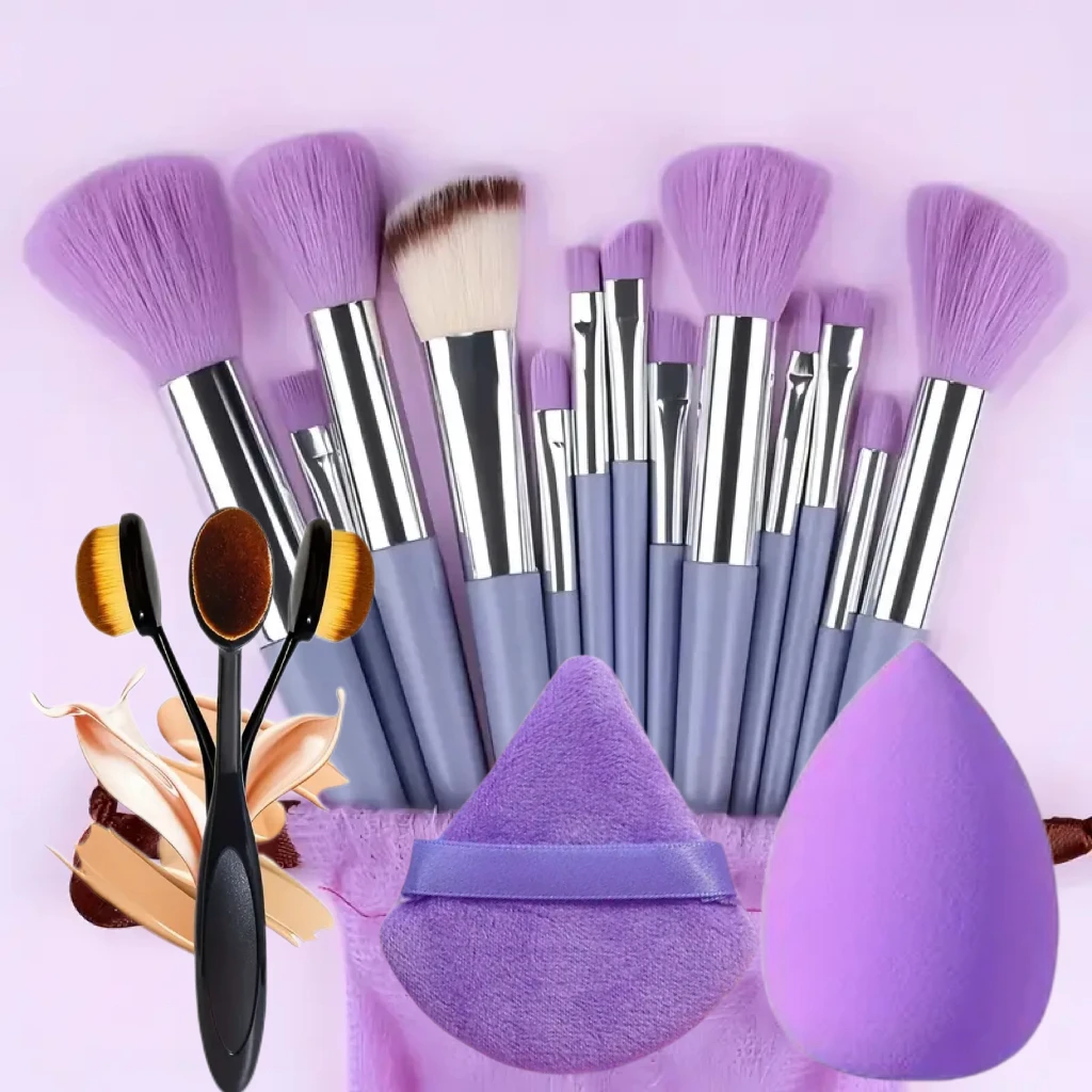 Set di pennelli per trucco viola da 13 pezzi con spugna frullatore e soffio per cipria – Kit completo di pennelli cosmetici per fondotinta, contorno, occhihado