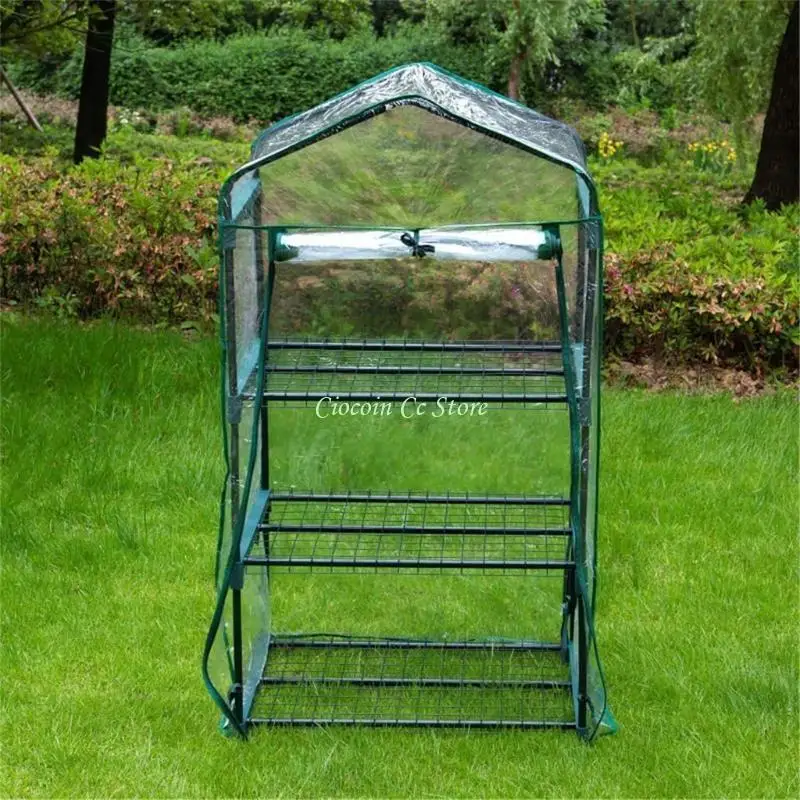 X90F 2/3/4/5 Tier Greenhouse PVC Cover wih Roll-Up Zipper Door Plant Grow Bags Foldable Transparent Tent Planting Supplies