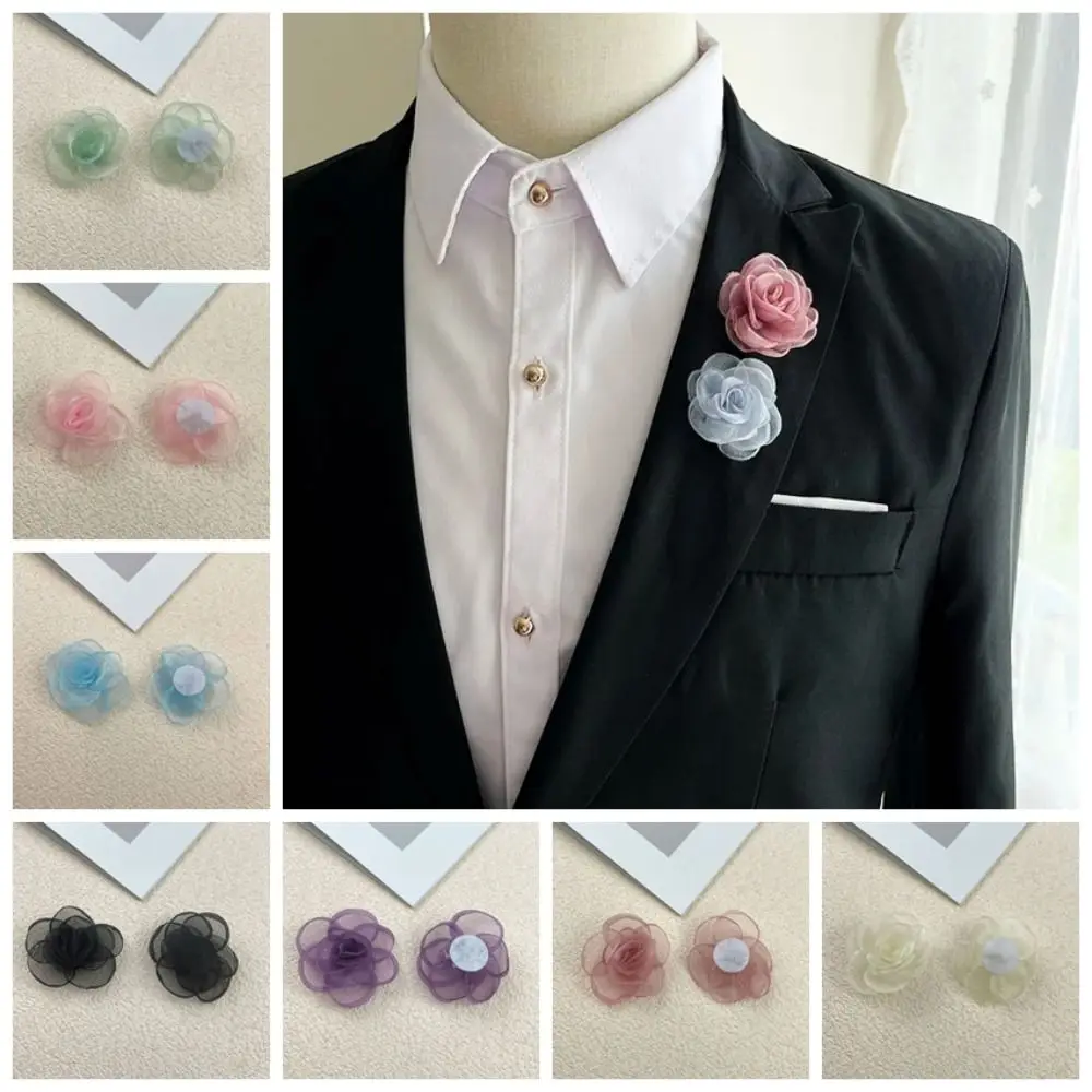 Elegant Cloth Organza Flower Handmade DIY Organza Roses 3D Design Boutonniere Corsage Wedding