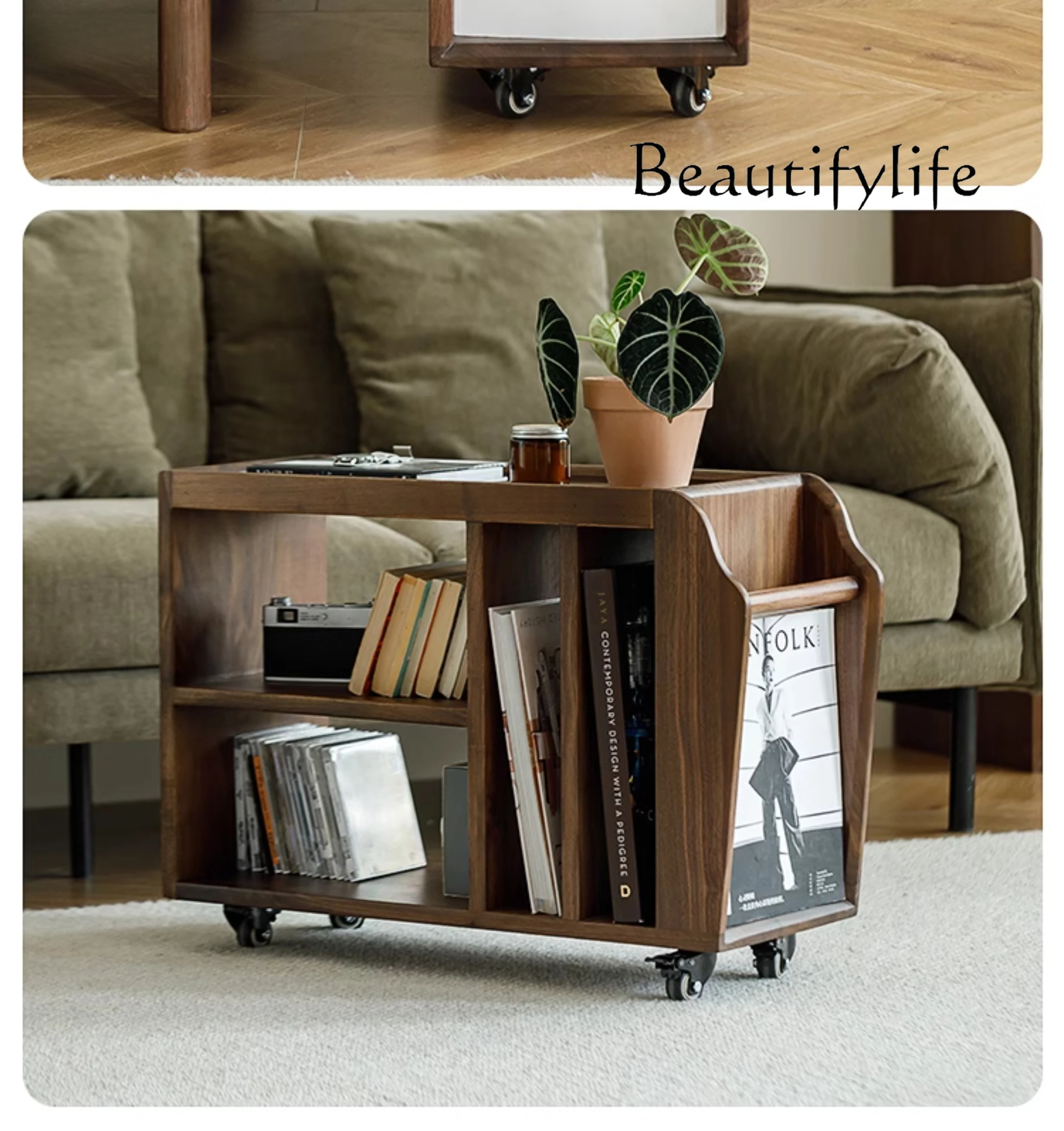 

North America Black Walnut Solid Wood Side Cabinet Side Table Trolley Nordic Book Shelf Log All Solid Wood