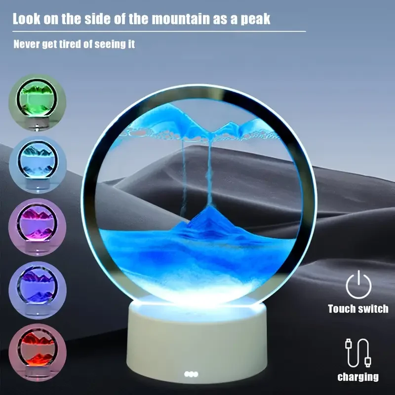 Lampada da pittura con sabbie mobili dinamiche 3D, luce notturna dimmerabile con paesaggio di sabbia per ufficio camera da letto, lampada da comodino decorativa