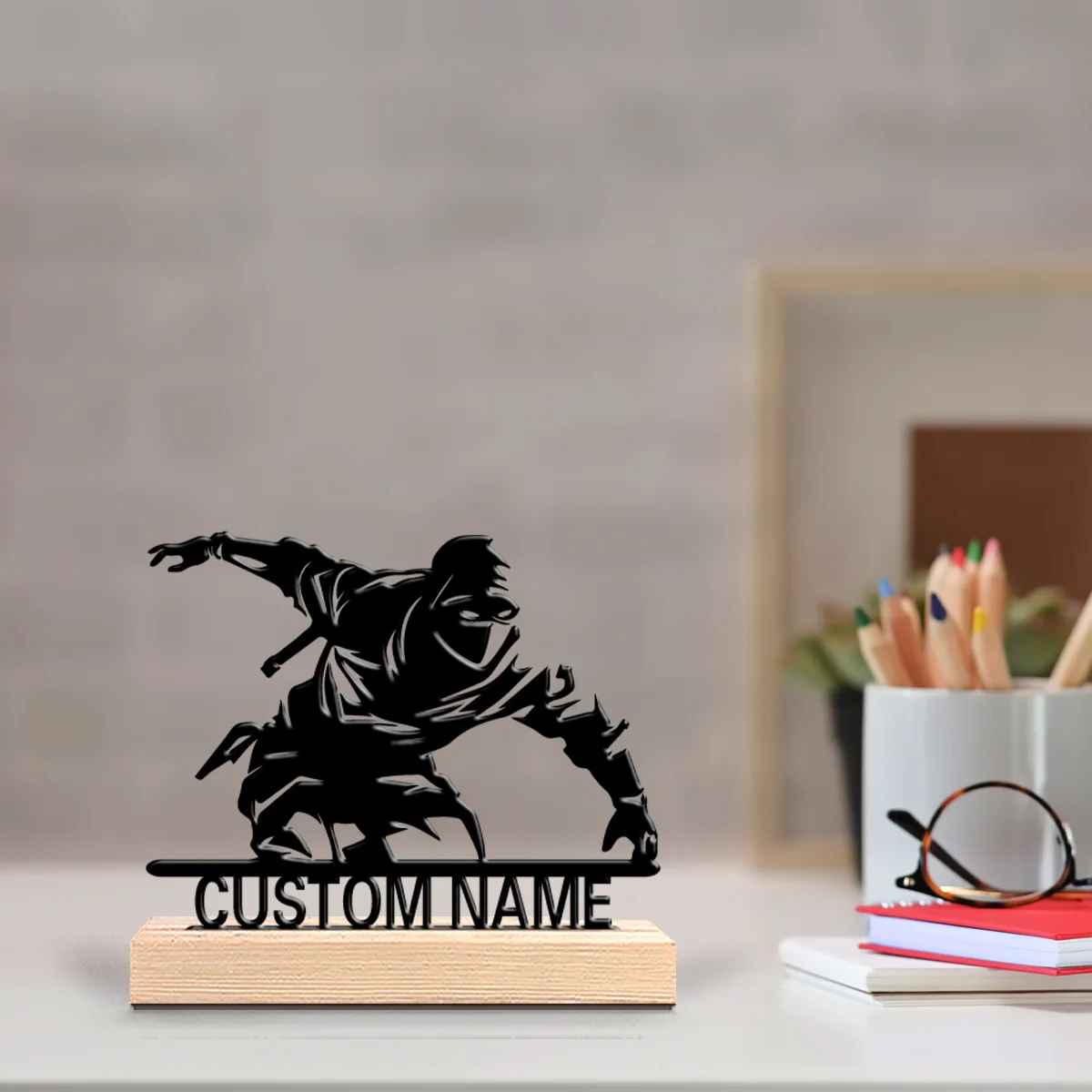 1pc skate Customized Name Tin Statue Metal Ornament With Wood Base Art Crafts With Wood Base Iron Sculpture For Home Desk Decor