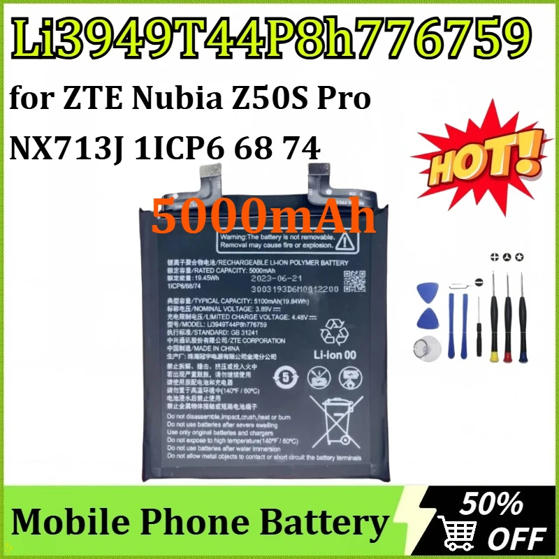 

Newly Upgraded Li3949T44P8h776759 5000mAh Mobile Phone Battery for ZTE Nubia Z50S Pro NX713J 1ICP6 68 74 Batteries