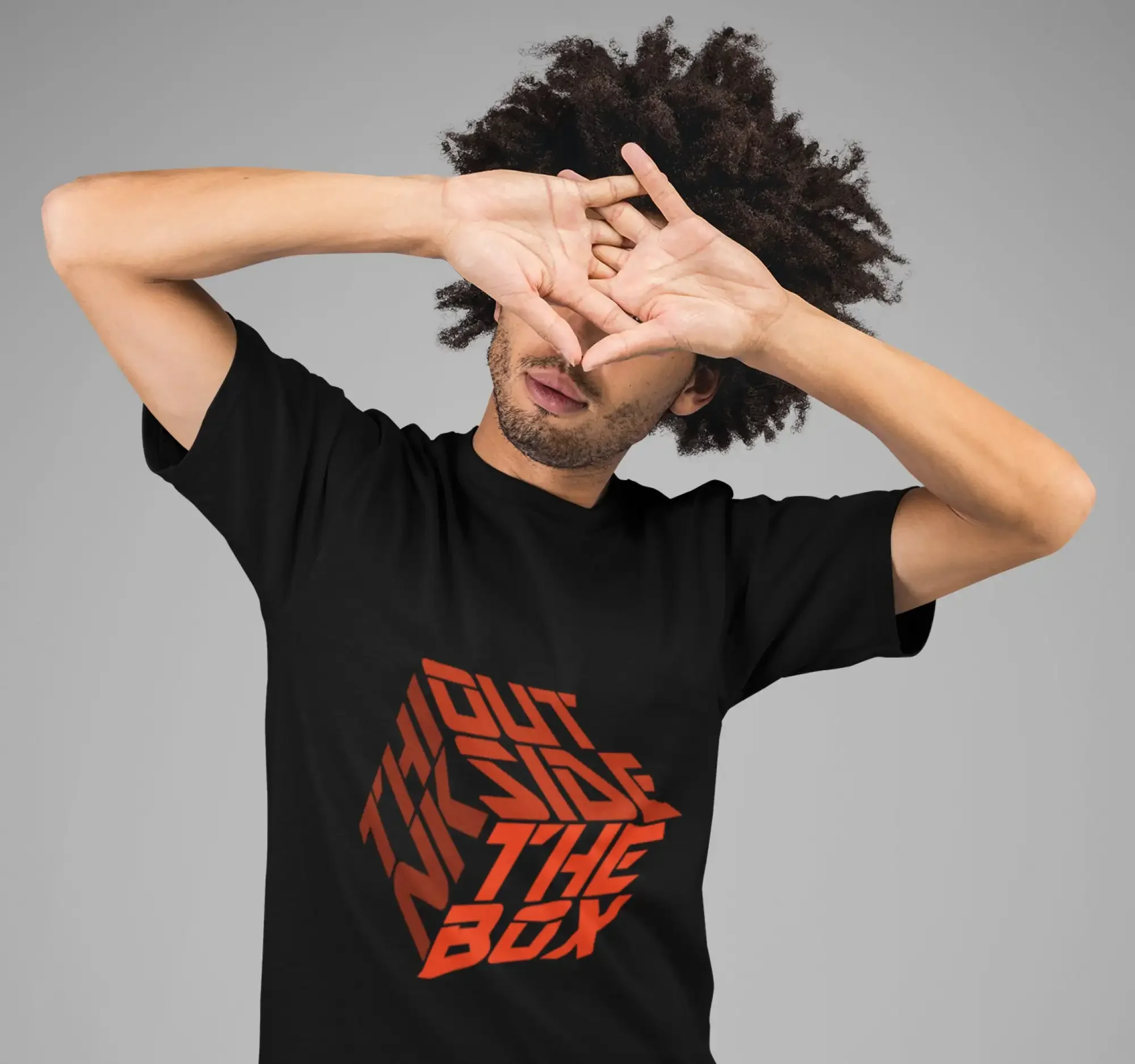 Outside the box T Shirt 3D cube effect tee Heavy Cotton motivational novelty slogan fun graphic gift