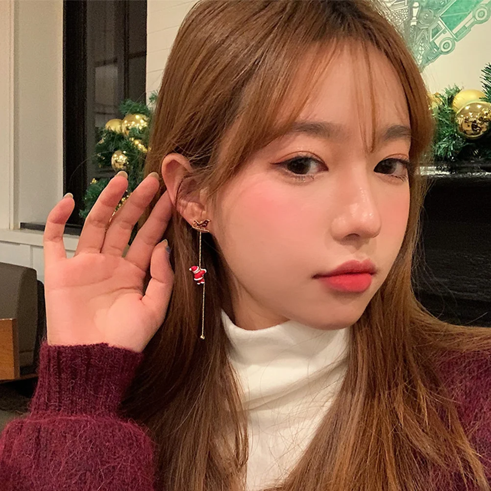 

1 Pair Christmas Dangle Tassel Earrings Long Drop Santa Claus Asymmetric Jewelry For Women Holiday Party Gift Ear Accessories