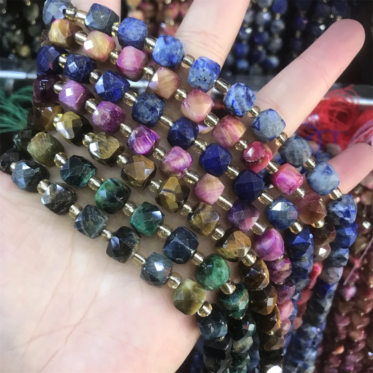 Multi-Color Natural Gemstone Faceted Square Beads Loose Block Beads Strand For DIY Bracelet Necklace Jewelry Making Accessories