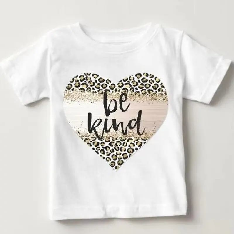 Printed Tees New Leopard Love Heart Tops O-neck Girls Boys Children Short Sleeve Clothes Summer Cartoon Kids Outfits T-shirts