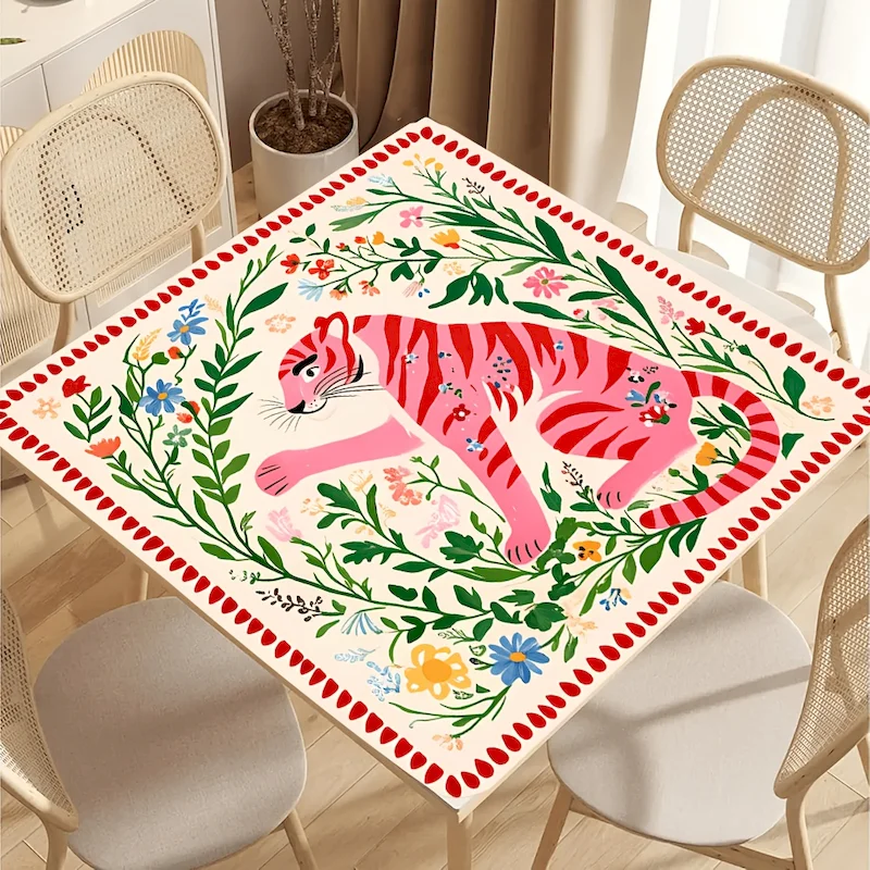 VIKAMA Retro Pink Tiger Flower Mahjong Table Mat Silent Decorative Table Mat Anti slip Water absorbing Table Mat Home Decoration