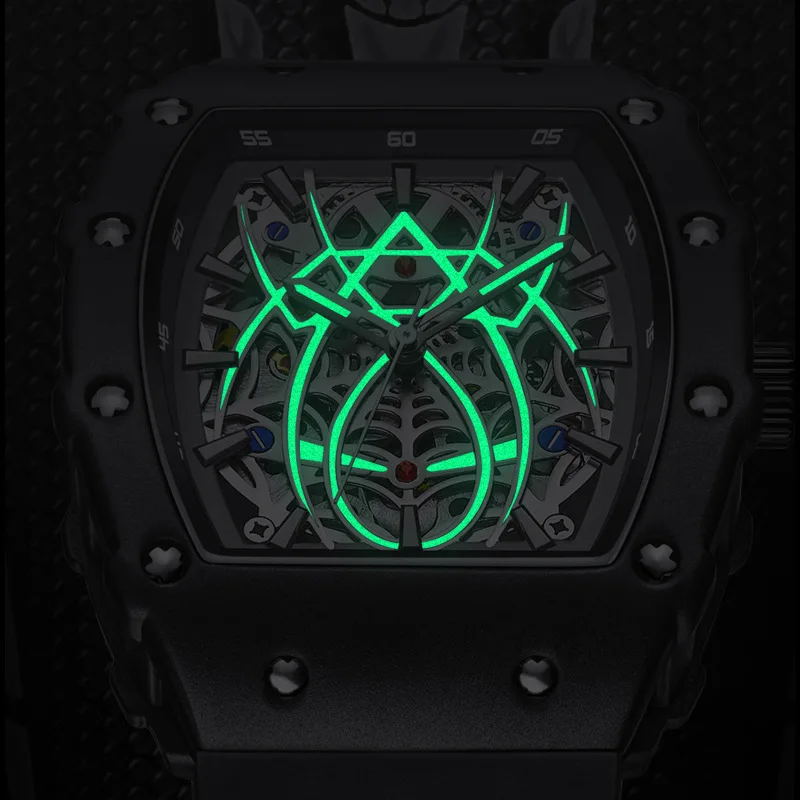 Wormhole Concept นาฬิกากันน้ําผู้ชายกลางแจ้ง Wine Barrel อัตโนมัติ Hollow Mechanical นาฬิกาผู้ชายนาฬิกานาฬิกาส่องสว่าง