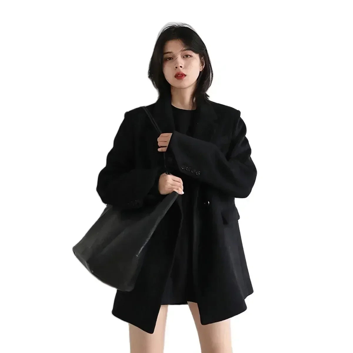 CHIC VEN Women Wool Blend Coat Solid Mid Long Woolen Blazer Thick Warm Blouse Women\'s Overcoat Office Lady Tops Autumn Winter