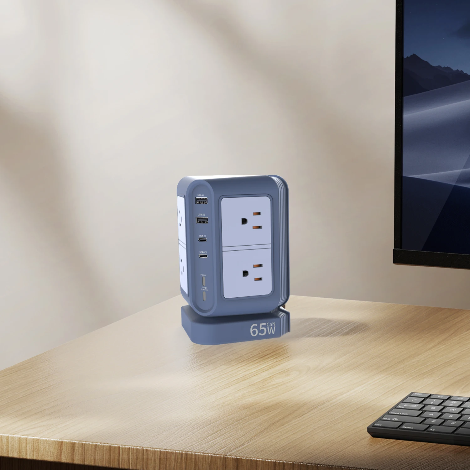 65W Surge Protector    Strip Tower with 4 USB Ports 12Way US Smart      Station  for Home, Office view 5