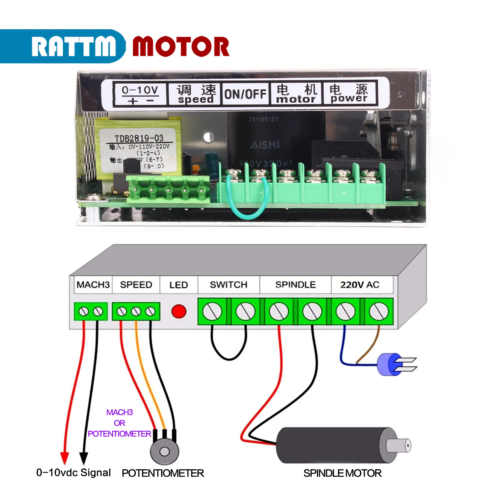 【800W DC】Air cooled Spindle Motor ER11 110V / 220V CNC Kit 52mm 20000rpm + Speed Controller Governor with Power Supply