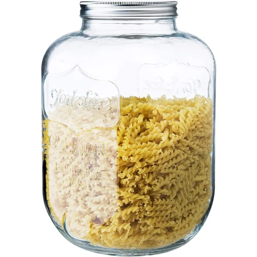 

Large capacity wide mouth glass storage jar ideal for home canning bulk food storage and candy organization with brushed tin li