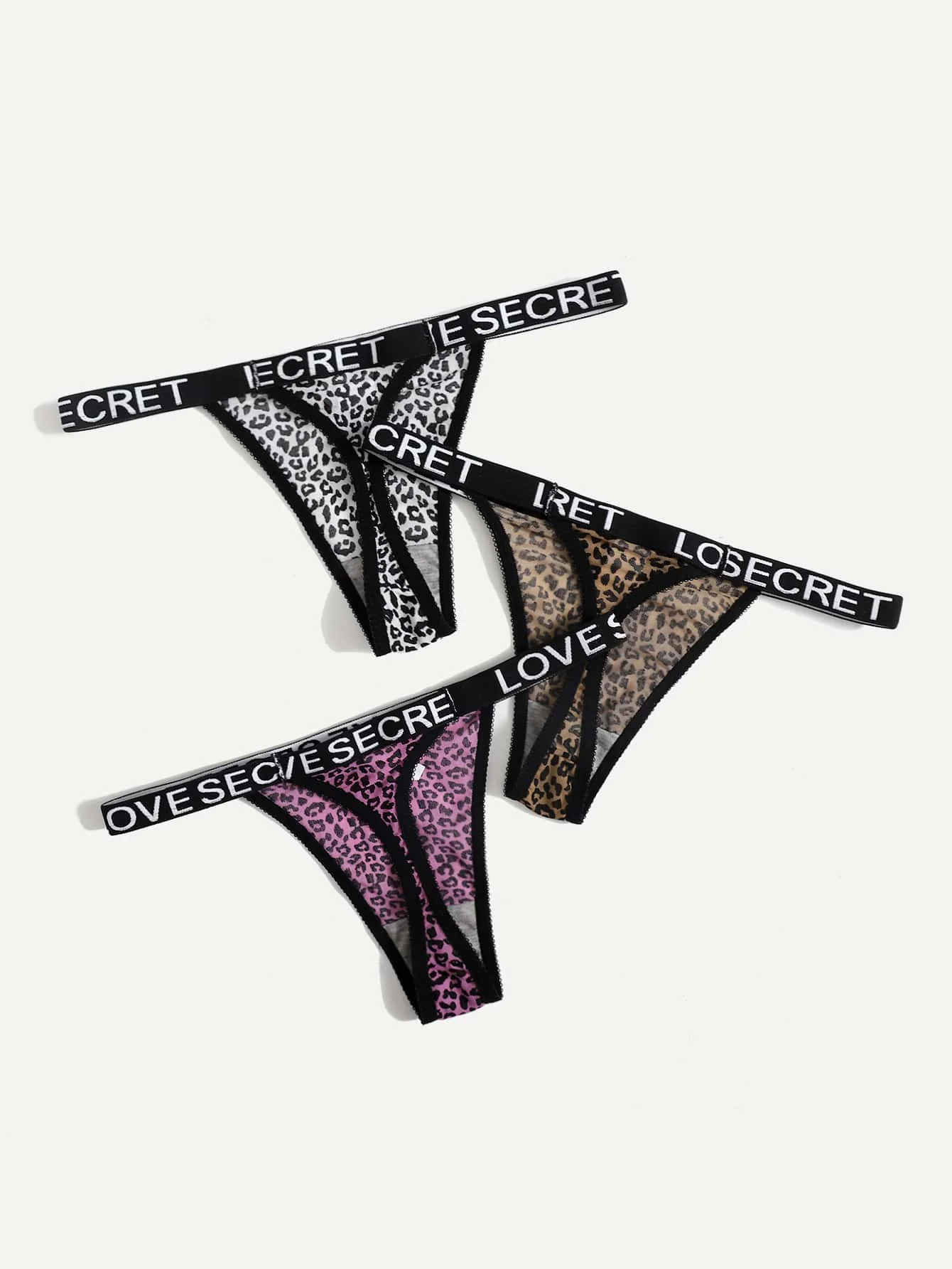 Sexy Leopard Print Thong for Women Invisible Underwear Letter Ribbon Design Three Color Combinations C902