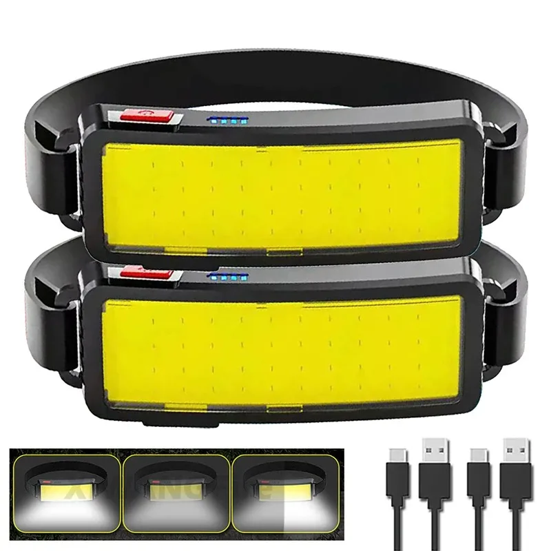 

Мощный налобный фонарь COB LED с зарядкой Type-C, встроенным аккумулятором, водонепроницаемый, для рыбалки, кемпинга и активного отдыха