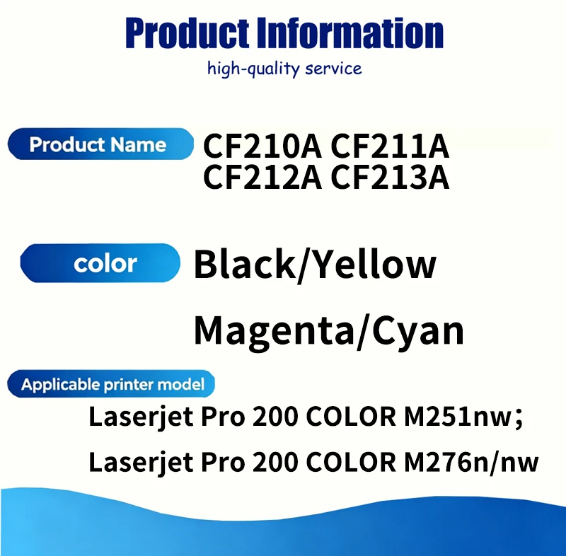 1 SET 210A CF210A CF211A CF212A CF213A 131A Toner Cartridge Compatible For HP Laserjet Pro 200 COLOR M251nw M276n M276nw printer
