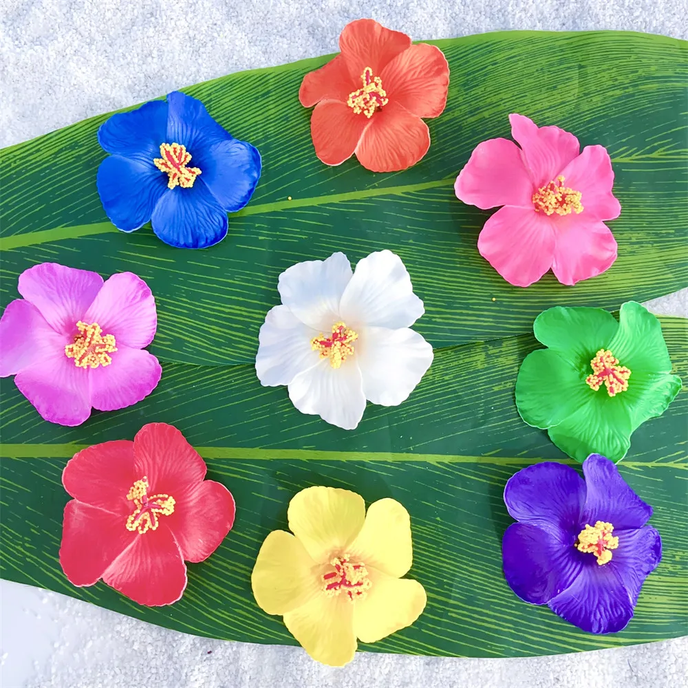 Beautiful Luau Hawaiian Flowers Hair Pick or Clip 9pcs Foam Hibiscus Flower Heads 9cm Beach Wedding Hawaiian Party Decorations