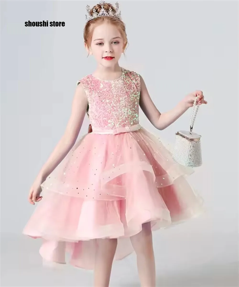 

Hot style Summer Sequin Lace Tuxedo Wedding Dress for girls 3-13 years old Sleeveless fluffy Mesh gauze Doveark brand
