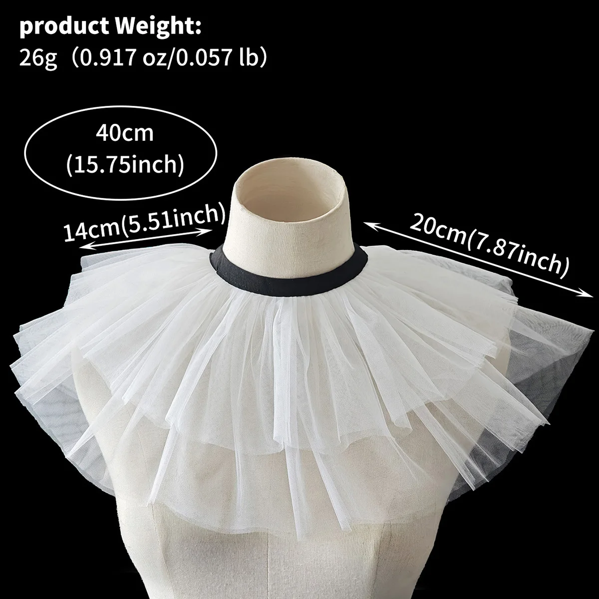 Efily French Court Style Lace Fake Collar Tulle Ruffled Neck Collar Victorian Costume Accessories Clown Mesh Ruffle Collar view 6