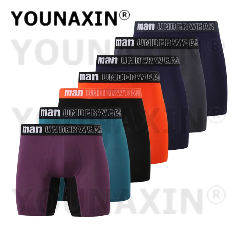 7 Pcs Big Size Men Underwear Sexy Boxers Briefs Bamboo Fiber Underpants Stitching Color Long Undies L XL 2XL 3XL 4XL 5XL 6XL 7XL