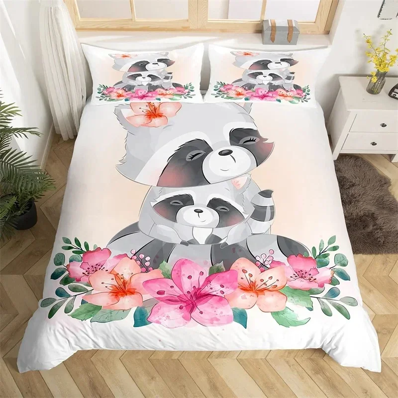 Lovely Baby Elephant Flowers Duvet Cover Set Cute Cartoon Animals Bedding Set Giraffe Quilt Cover Twin Full for Girls Boys Gift