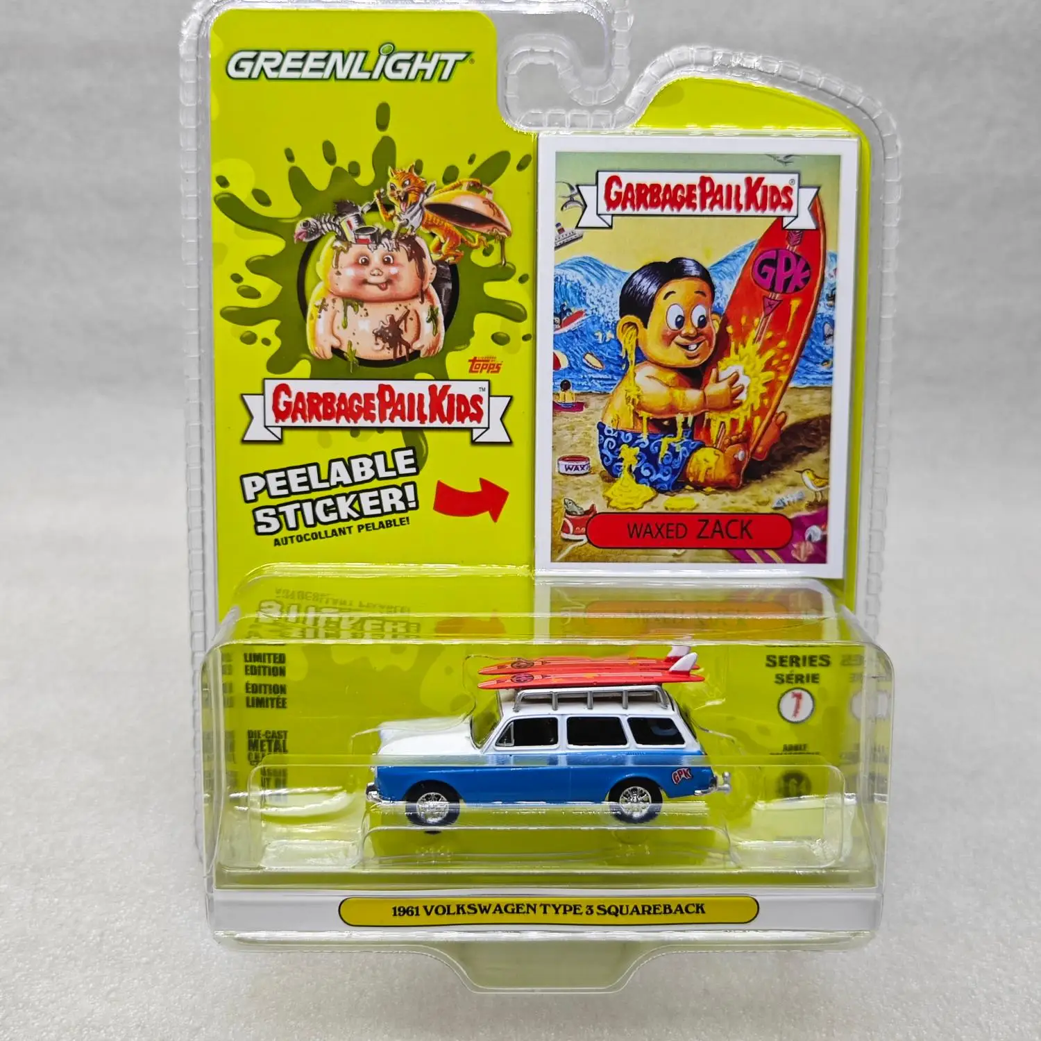 

Green Light 1:64 Trash Can Kids Series 7 - Waxed Zack -1961 Volkswagen T3 Squareback Diecast Alloy Car Model Collectible
