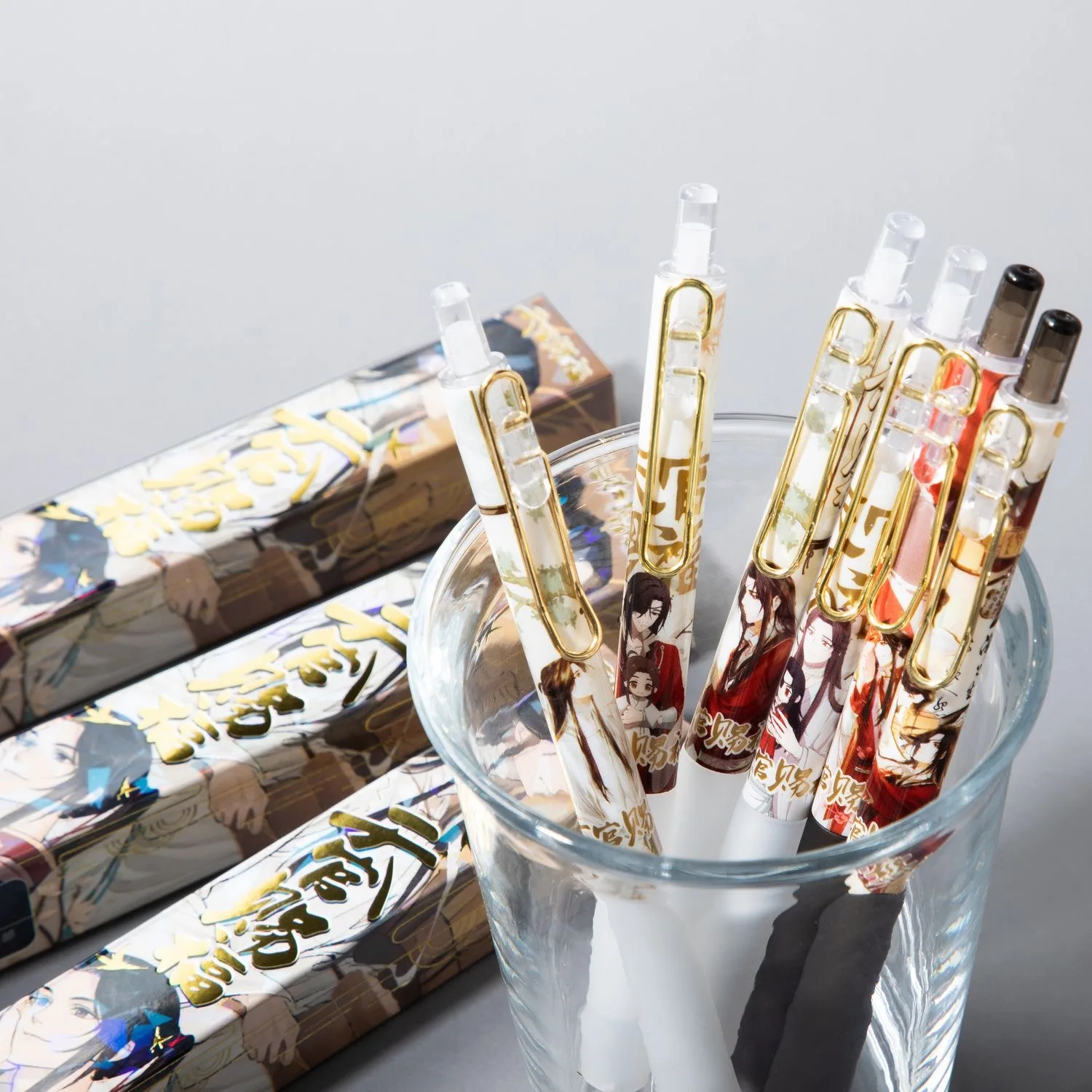 

0.5mm 6PC/Set Comic "Tian Guan Ci Fu"BL Love Story Book Around Gel Ink Pen Anime Manga Peripheral Office Supplies Black Pens