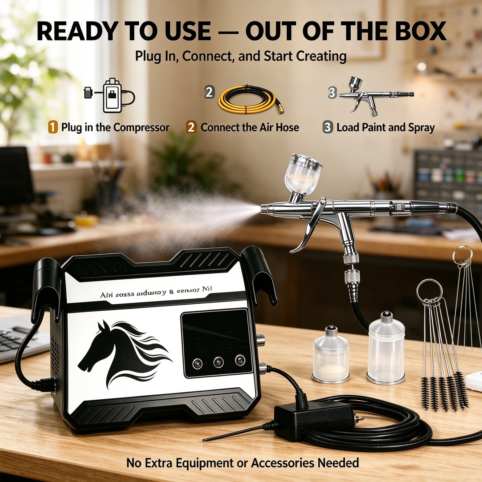 Digital Display Air Compressor Airbrush Kit, for Sculpture Painting, Statue Coloring and Fine Detail Spraying