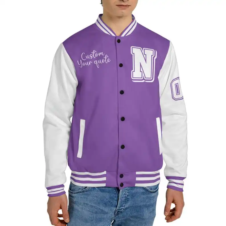 Men Slogan Graphic Two Tone Varsity Jacket， Letter Print Color-block Baseball Jacket，Baseball uniform