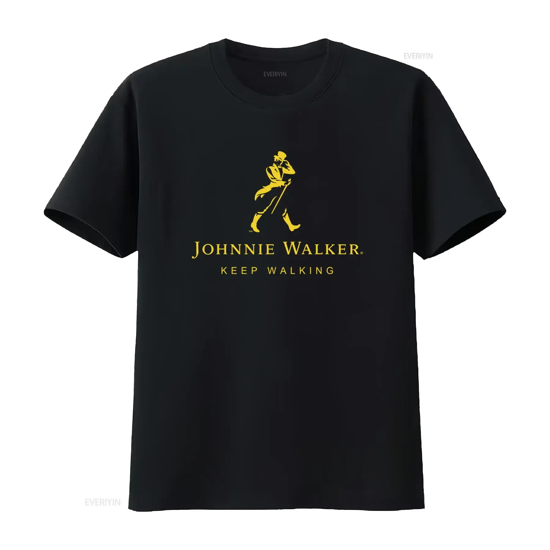Johnnie Walker Logo T Shirt for Men Keep Walking Print Fashion Casual vintage Washed designer clothes Slightly Stretched homme