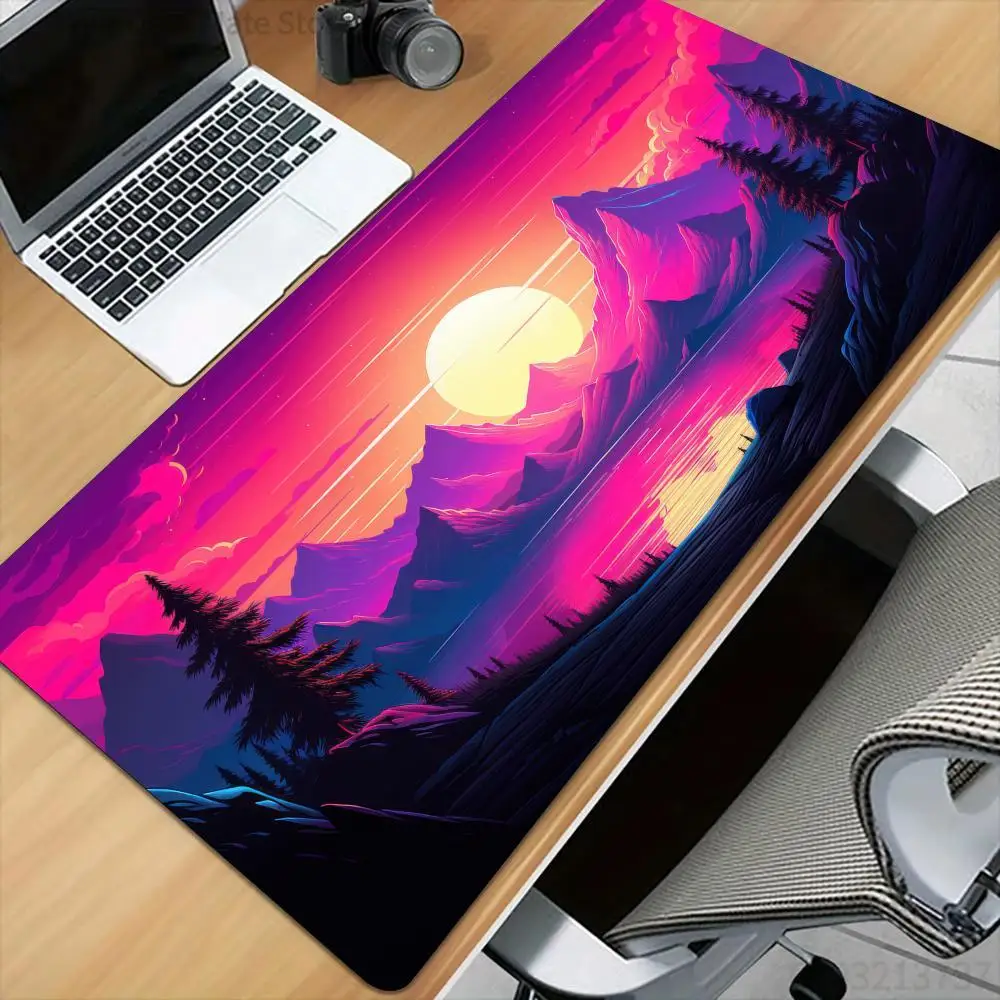 Tapis de Souris Grand Format Esthétique Paysage, Tapis de Bureau avec Bords Cousus, Antidérapant et Durable pour Ordinateur et Gaming