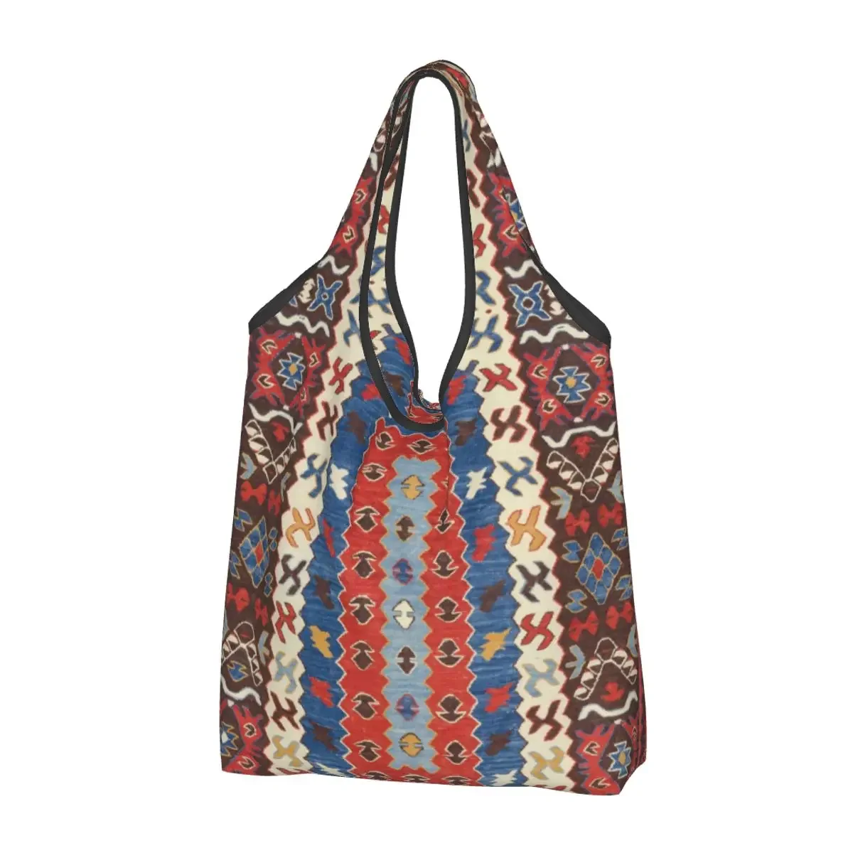 

Fashion Antique Persian Tribal Turkish Kilim Shopping Tote Bags Portable Bohemian Ethnic Grocery Shopper Shoulder Bag