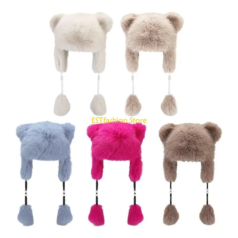 Y5GC Engrossar gorro inverno Chapéu forma orelha urso Chapéu adulto esqui andando caçador Chapéu