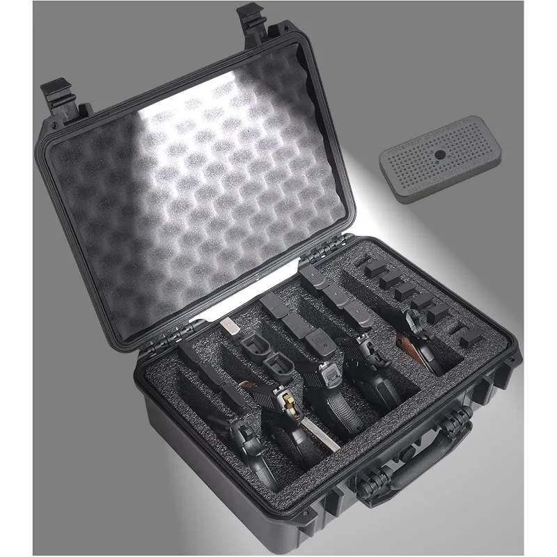 5 Pistol and 20 Magazine Pre-Cut Heavy Duty Waterproof Case with Included Silica Gel Canister to Help Prevent Gun Rust