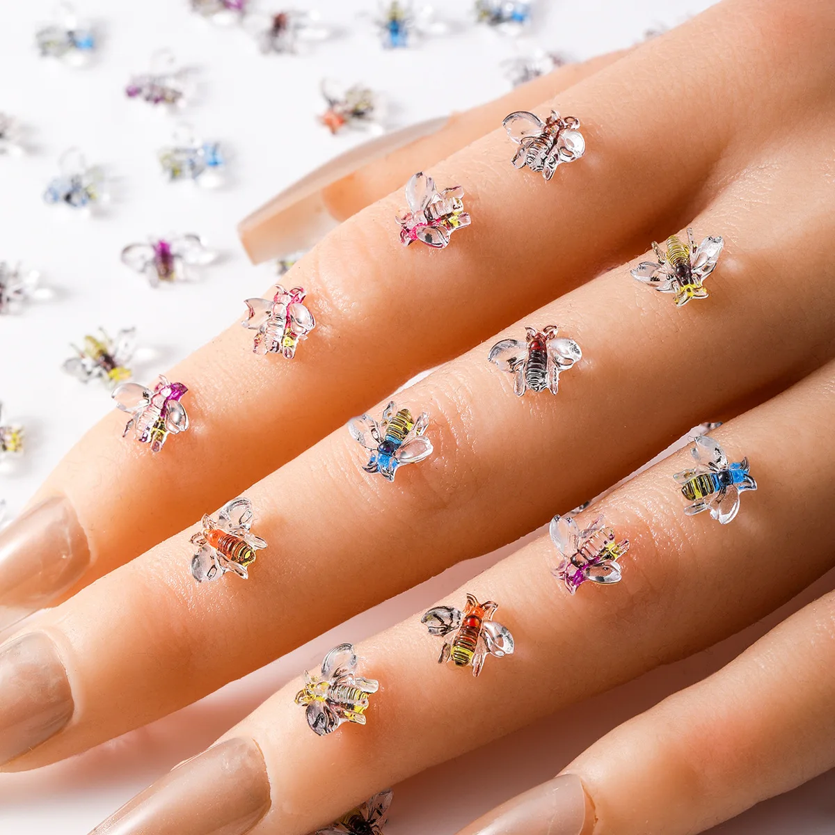 

50pcs 3D Cartoon Cute Bee Mini Nail Charms Colorful Insect Mixed Resin Nail Art Decorations for DIY Exquisite Nails Ornaments