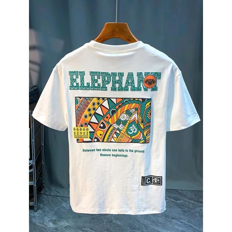 

Summer New High End Fun Letter Printed T-Shirt Men'S Trendy Loose Round Neck Sweat Absorbing Breathable Comfortable Half Sleeve