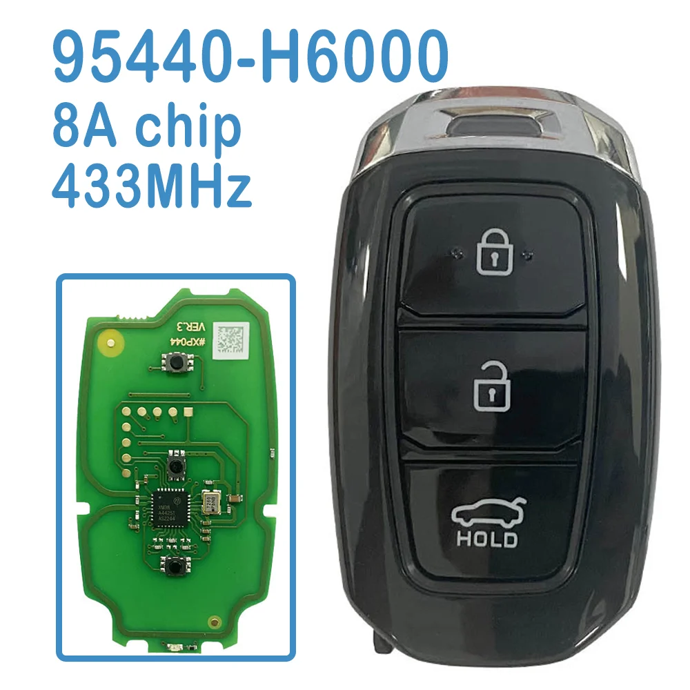 

95440-H6000 Auto Smart Remote 3 Buttons 433MHz 8A Chip Replace Car Key Fob For Hyundai Accent 2018 2019